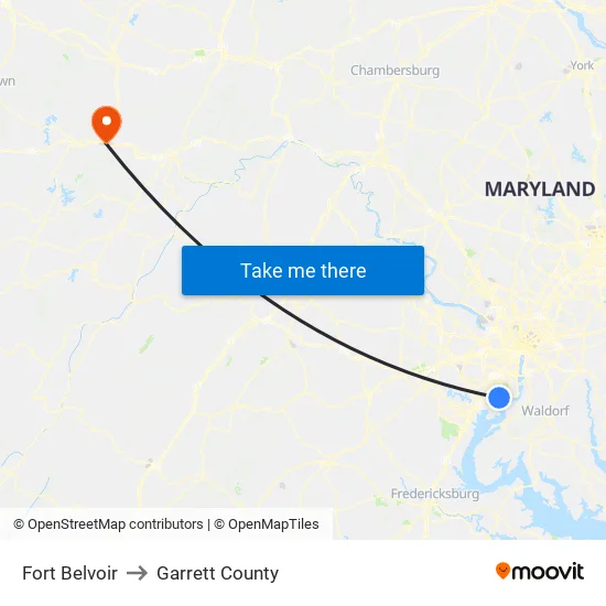 Fort Belvoir to Garrett County map