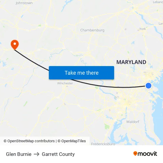 Glen Burnie to Garrett County map