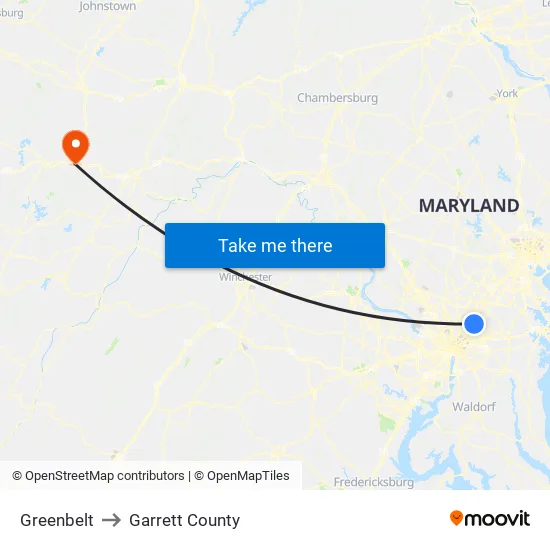 Greenbelt to Garrett County map