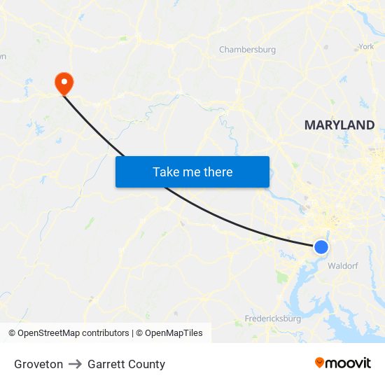 Groveton to Garrett County map