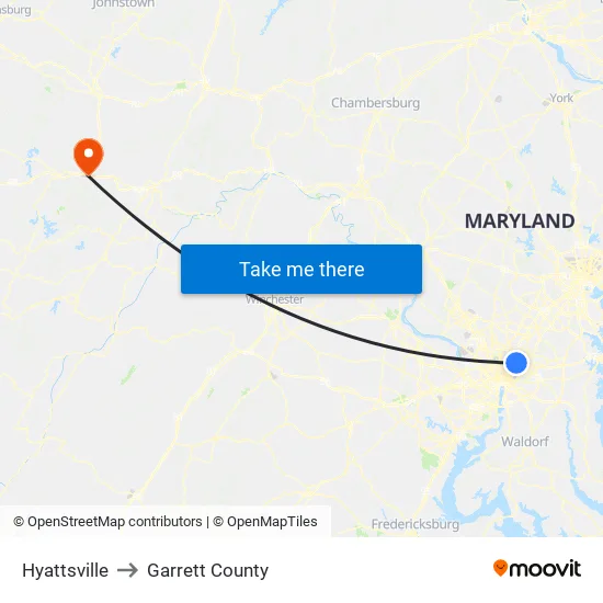 Hyattsville to Garrett County map
