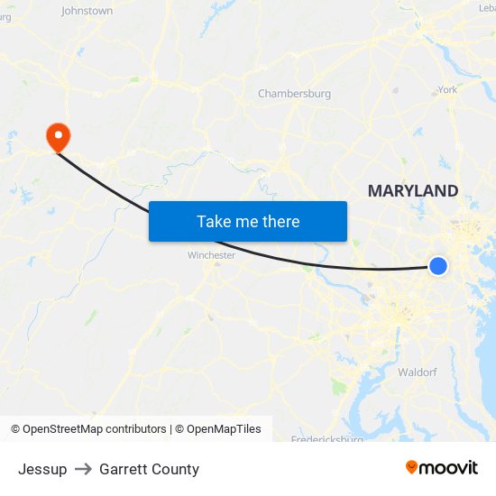 Jessup to Garrett County map