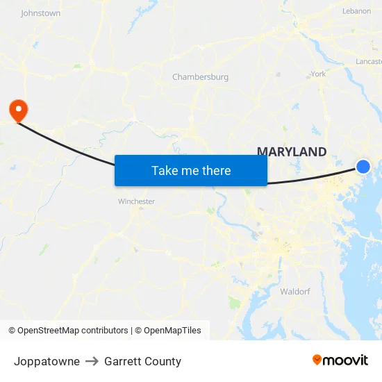 Joppatowne to Garrett County map