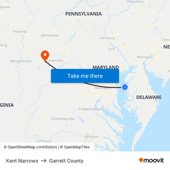 Kent Narrows to Garrett County map