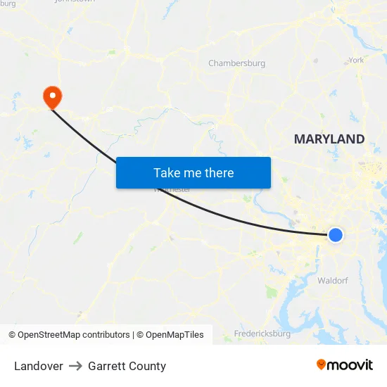 Landover to Garrett County map