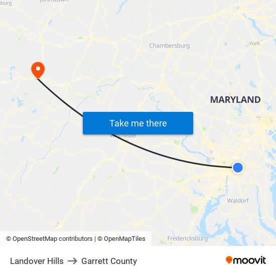 Landover Hills to Garrett County map