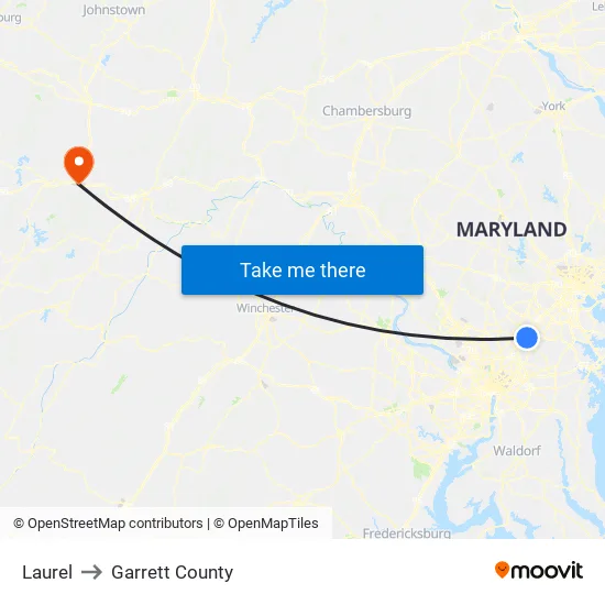 Laurel to Garrett County map