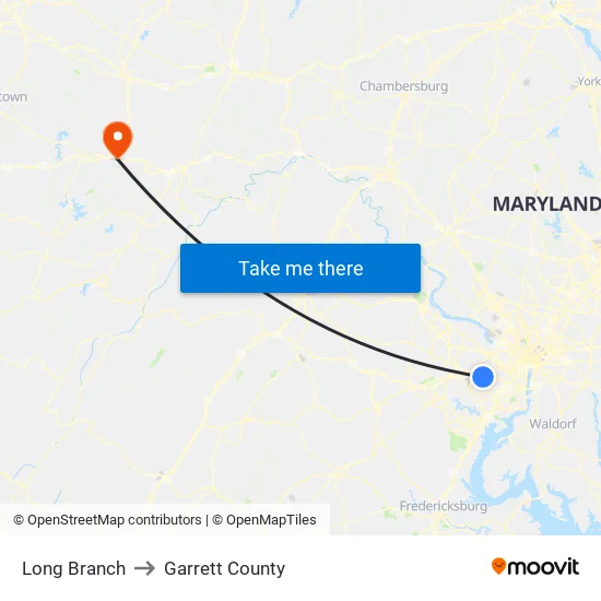 Long Branch to Garrett County map