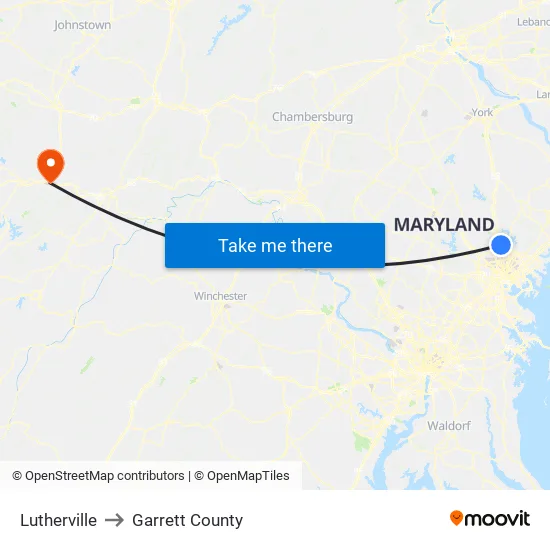 Lutherville to Garrett County map