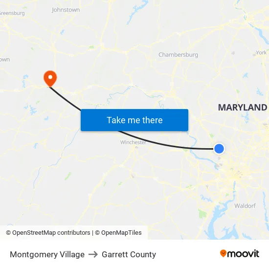 Montgomery Village to Garrett County map