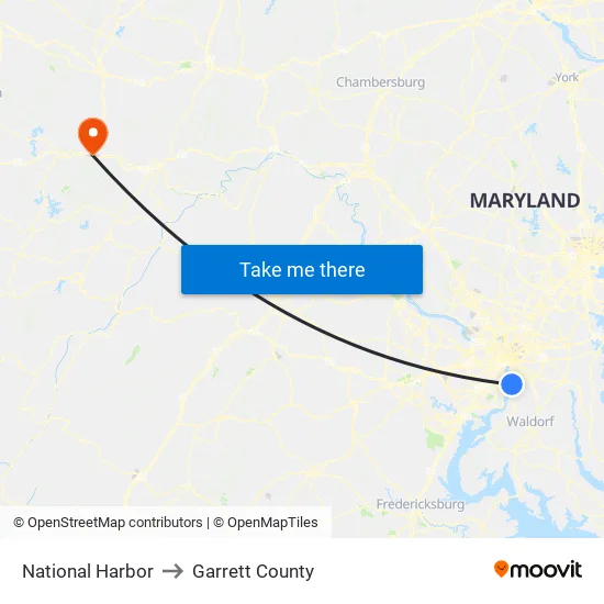 National Harbor to Garrett County map