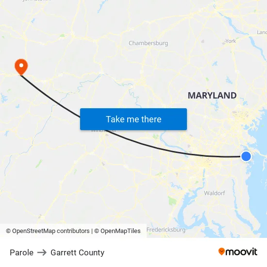 Parole to Garrett County map