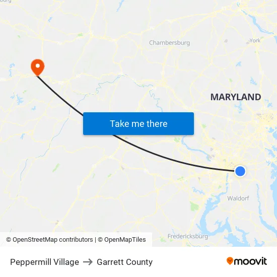 Peppermill Village to Garrett County map