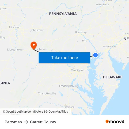 Perryman to Garrett County map