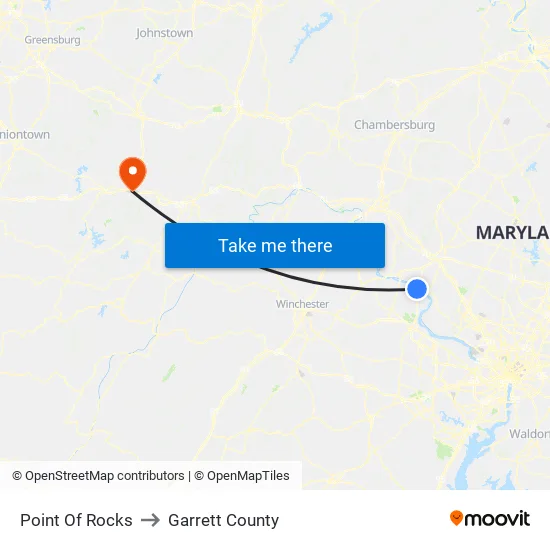 Point Of Rocks to Garrett County map