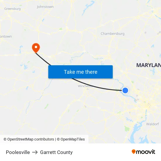 Poolesville to Garrett County map