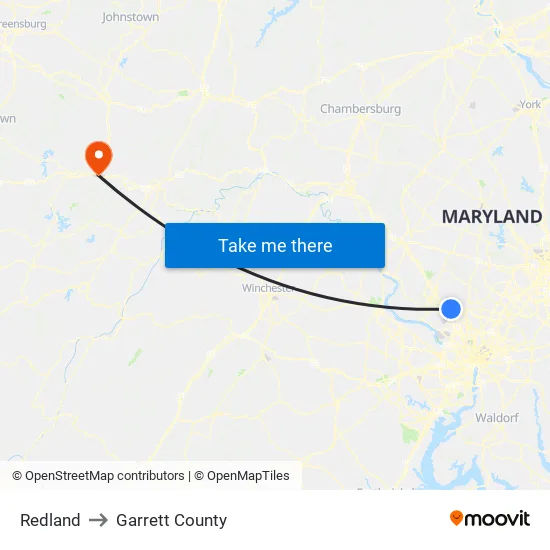 Redland to Garrett County map