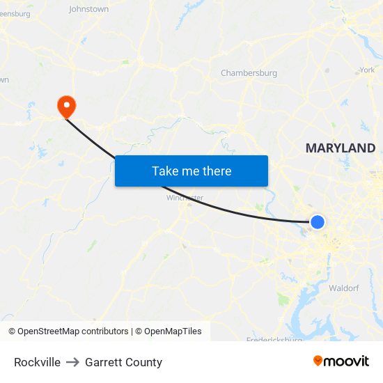 Rockville to Garrett County map