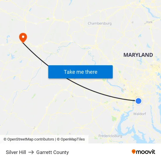 Silver Hill to Garrett County map