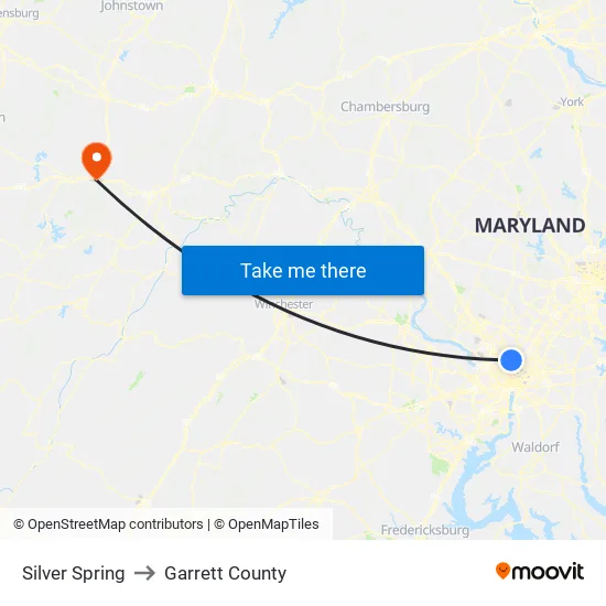 Silver Spring to Garrett County map