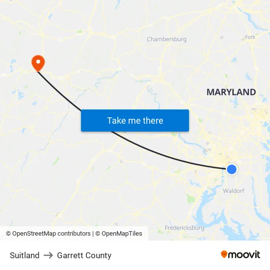 Suitland to Garrett County map