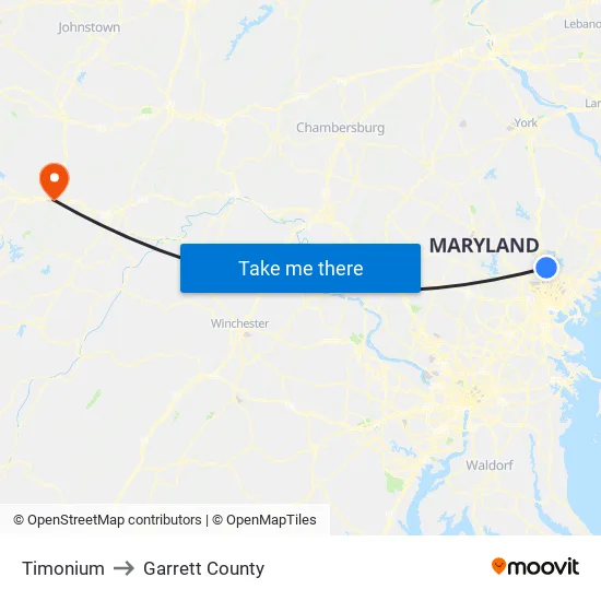 Timonium to Garrett County map