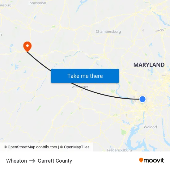 Wheaton to Garrett County map
