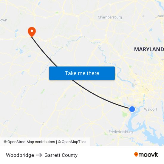 Woodbridge to Garrett County map