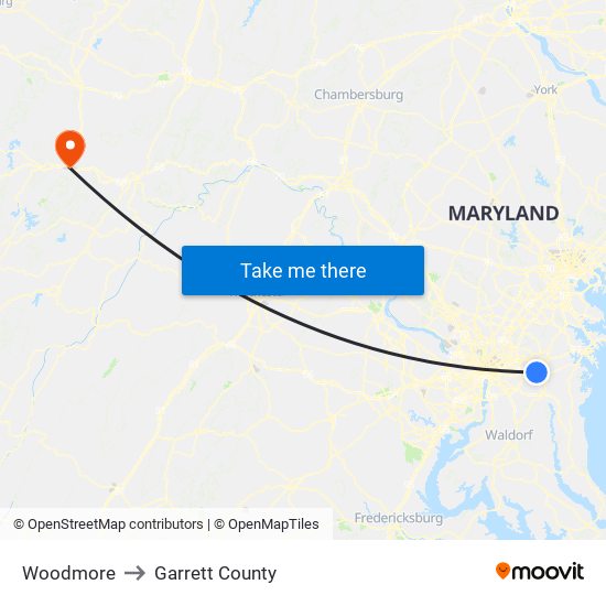 Woodmore to Garrett County map