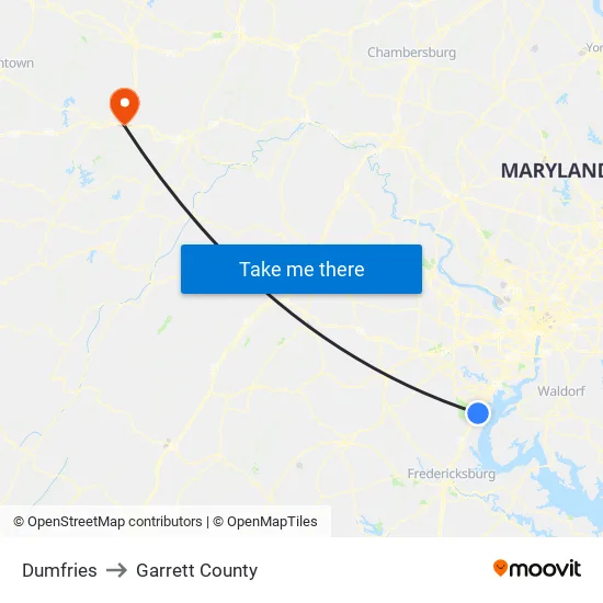 Dumfries to Garrett County map