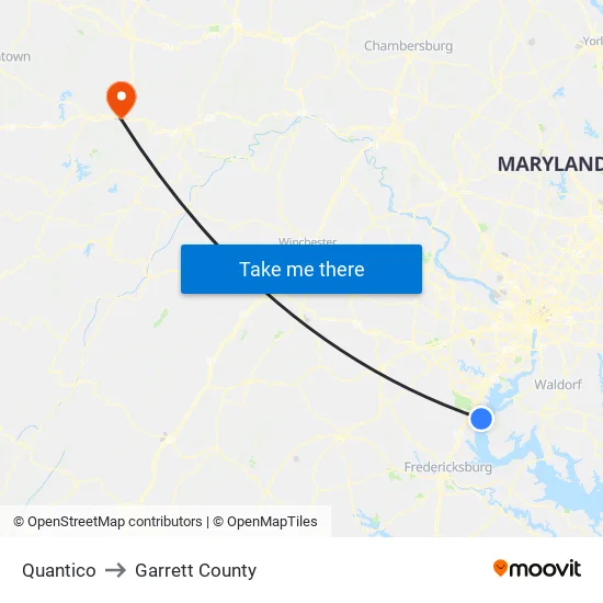 Quantico to Garrett County map