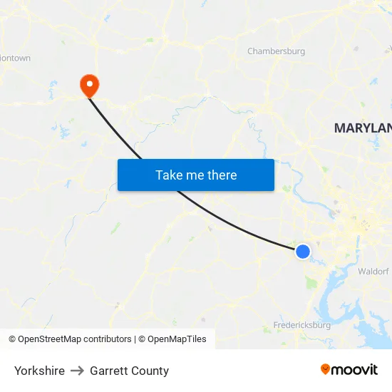 Yorkshire to Garrett County map