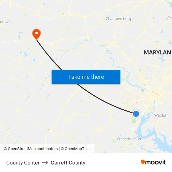 County Center to Garrett County map