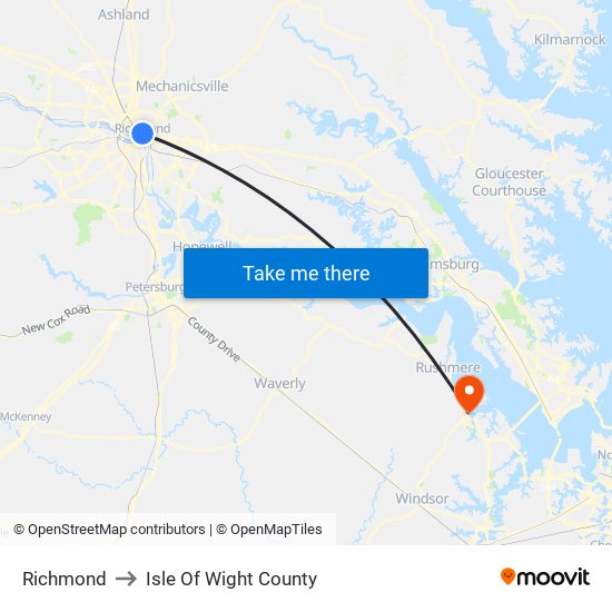 Richmond to Isle Of Wight County map