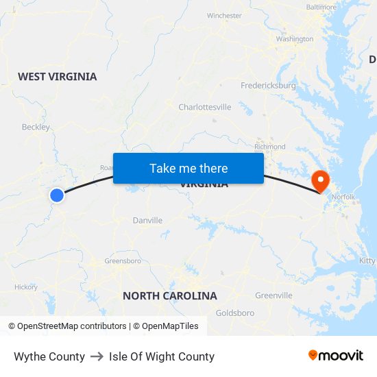 Wythe County to Isle Of Wight County map