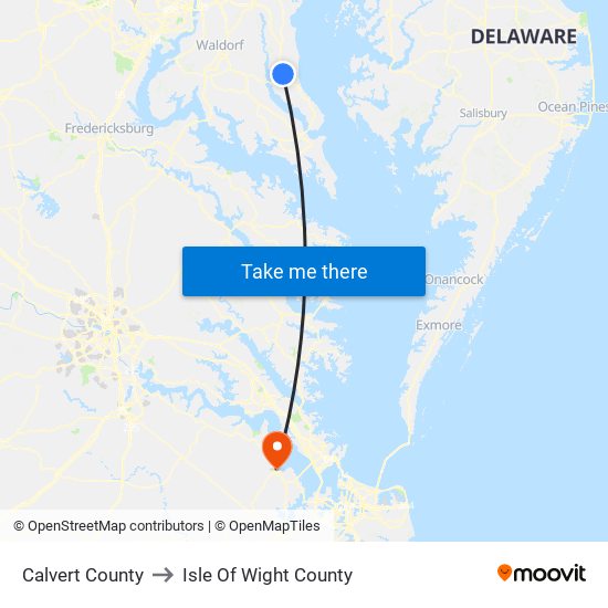 Calvert County to Isle Of Wight County map