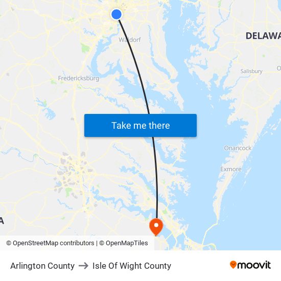 Arlington County to Isle Of Wight County map