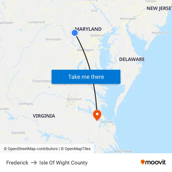 Frederick to Isle Of Wight County map