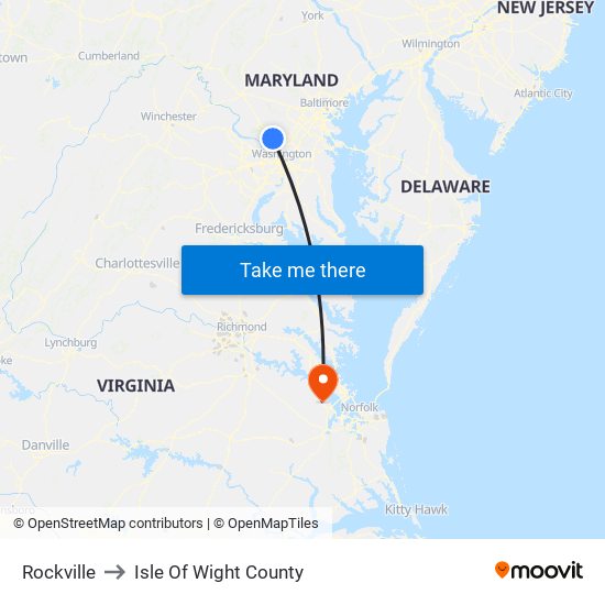 Rockville to Isle Of Wight County map