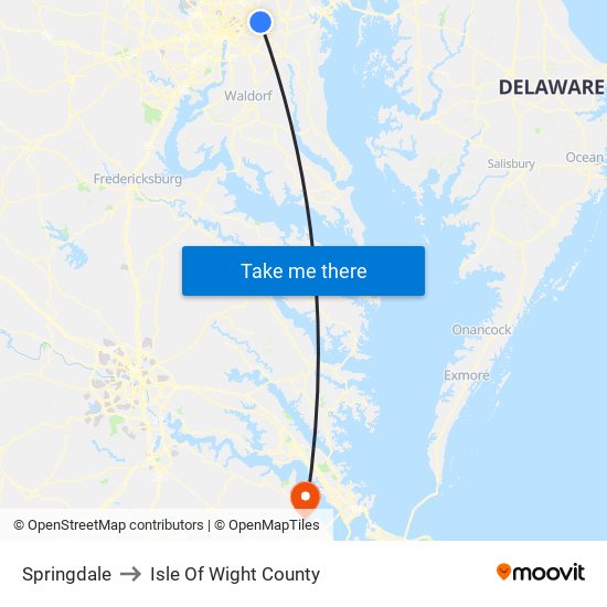 Springdale to Isle Of Wight County map