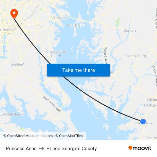Princess Anne to Prince George's County map