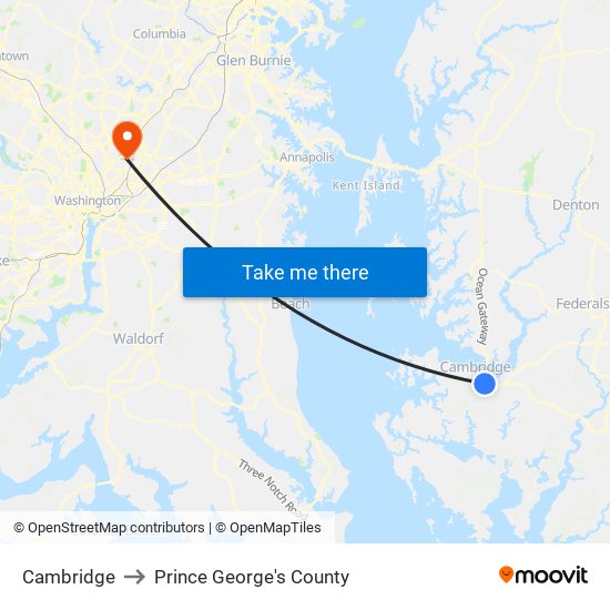 Cambridge to Prince George's County map