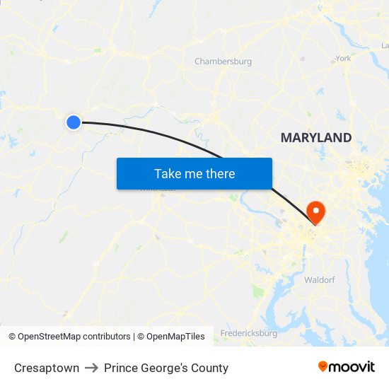 Cresaptown to Prince George's County map