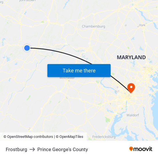 Frostburg to Prince George's County map