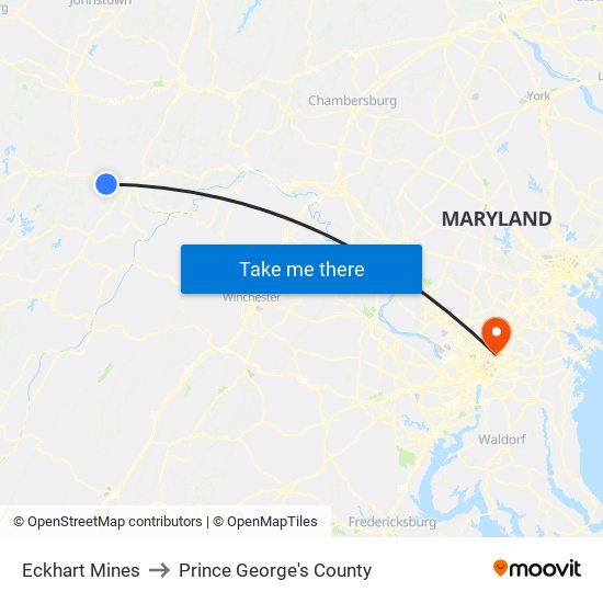 Eckhart Mines to Prince George's County map
