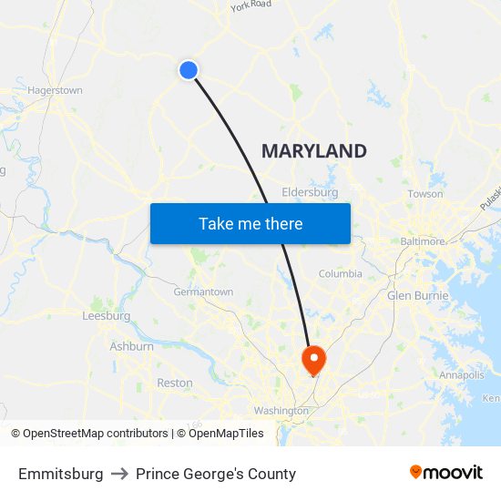 Emmitsburg to Prince George's County map