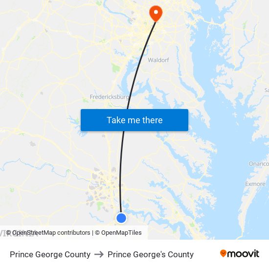 Prince George County to Prince George's County map