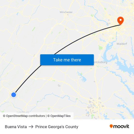 Buena Vista to Prince George's County map