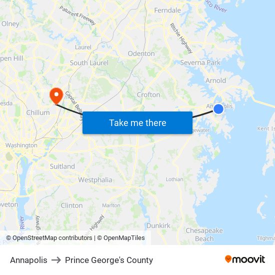 Annapolis to Prince George's County map