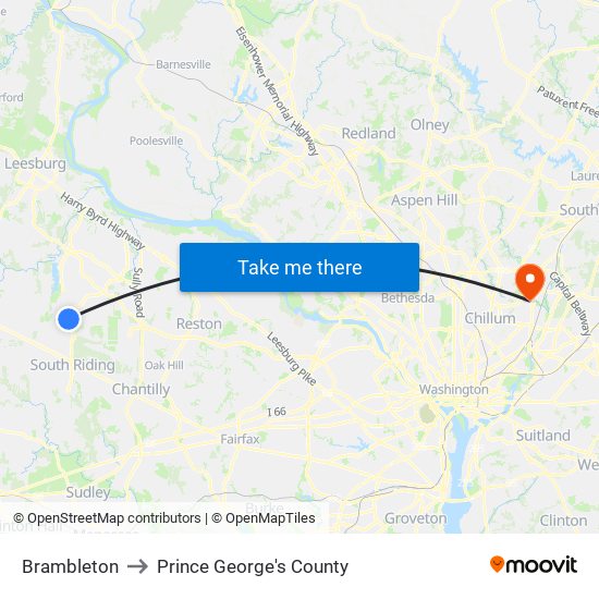 Brambleton to Prince George's County map